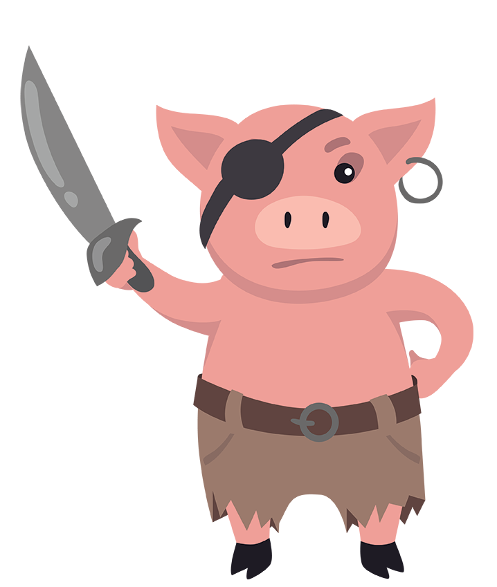 Cochon pirate cartoon avec épée pour aire de jeux aloha à bordeaux