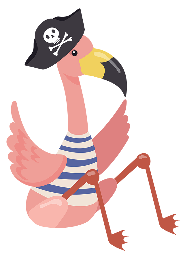 Flamant rose pirate cartoon amusant pour enfants aloha parc de jeux à bordeaux