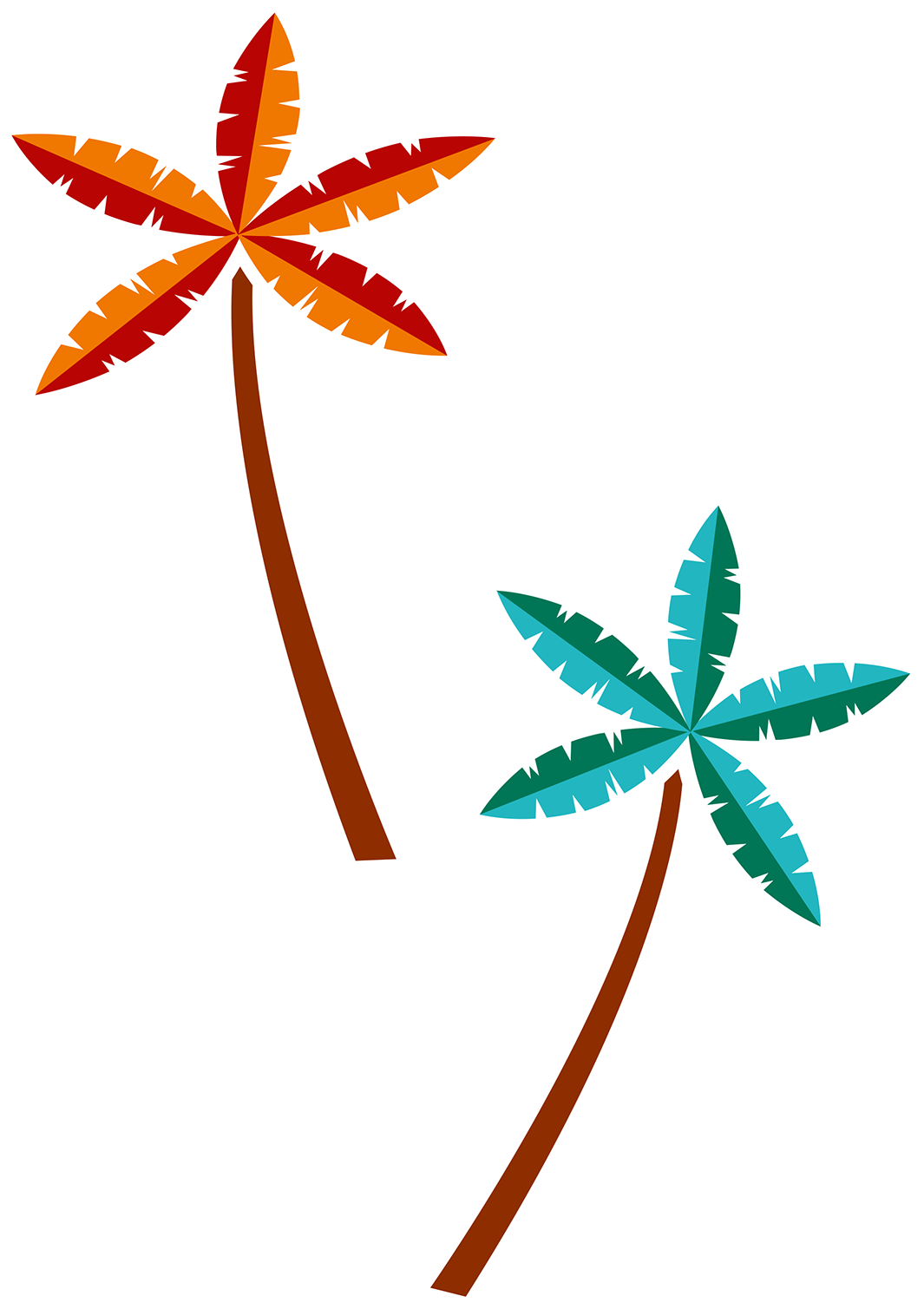 Palmiers cartoon tropicaux multicolores, style ludique aloha à bordeaux
